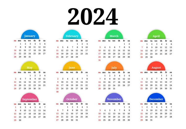 Calendar 2024 Isolated White Background Sunday Monday Business Template Vector — Vetor de Stock