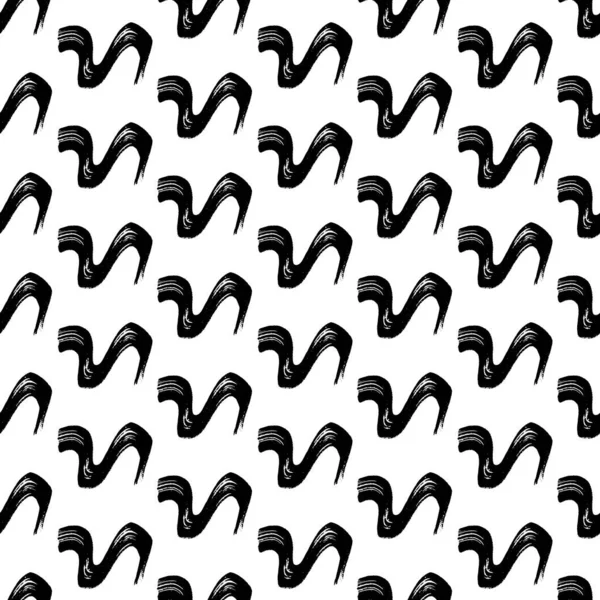 Seamless Pattern Black Wavy Grunge Brush Strokes Abstract Shapes White — Stock vektor