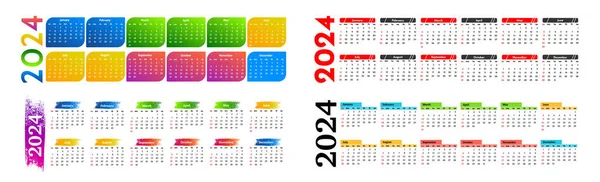 一组用于2024年的四个水平日历 在白色背景上隔离 周日到周一 业务模板 矢量说明 — 图库矢量图片