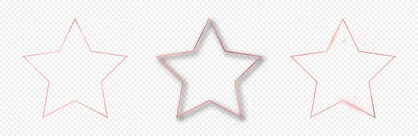 Conjunto Tres Marcos Forma Estrella Brillante Oro Rosa Aislados Sobre — Vector de stock