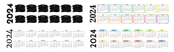 Conjunto Cuatro Calendarios Horizontales Para 2024 Aislados Sobre Fondo Blanco — Archivo Imágenes Vectoriales