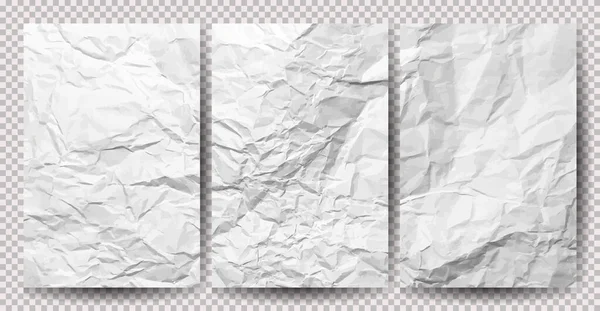 Set White Clean Crumpled Papers Transparent Background Crumpled Empty Sheets — Stock Vector