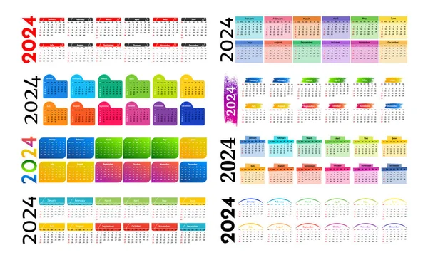 Conjunto Ocho Calendarios Horizontales Para 2024 Aislados Sobre Fondo Blanco — Archivo Imágenes Vectoriales
