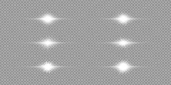 Light Effect Lens Flares Set Six White Horizontal Glowing Light — Stock Vector