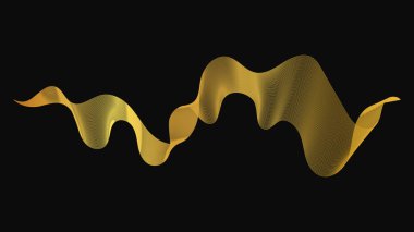 Karanlık arka planda lüks altın dalgaları olan soyut bir fon. Modern teknoloji arka planı, dalga tasarımı. Vektör illüstrasyonu