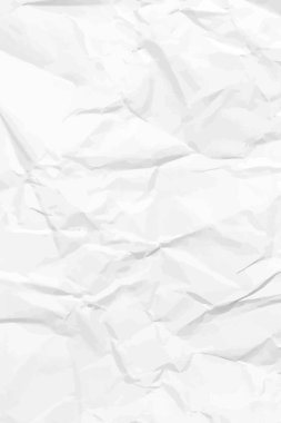 Beyaz, buruşuk kağıt arka plan. Posterler ve afişler için buruşturulmuş dikey boş kağıt şablonu. Vektör illüstrasyonu