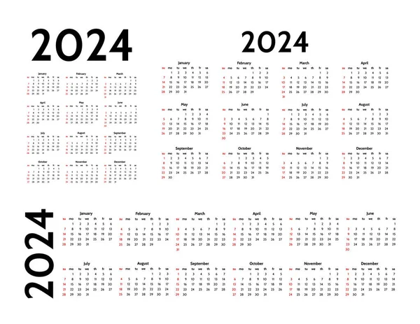 Conjunto Tres Calendarios Para 2024 Diferentes Formas Aisladas Sobre Fondo — Vector de stock