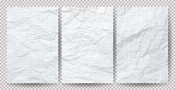 Set Carte Bianche Pulite Stropicciate Uno Sfondo Trasparente Fogli Carta — Vettoriale Stock