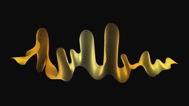 Karanlık arka planda lüks altın dalgaları olan soyut bir fon. Modern teknoloji arka planı, dalga tasarımı. Vektör illüstrasyonu