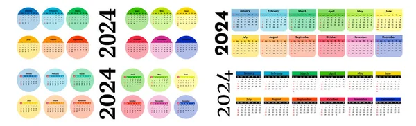 Set Quattro Calendari Orizzontali 2024 Isolati Sfondo Bianco Domenica Lunedì — Vettoriale Stock