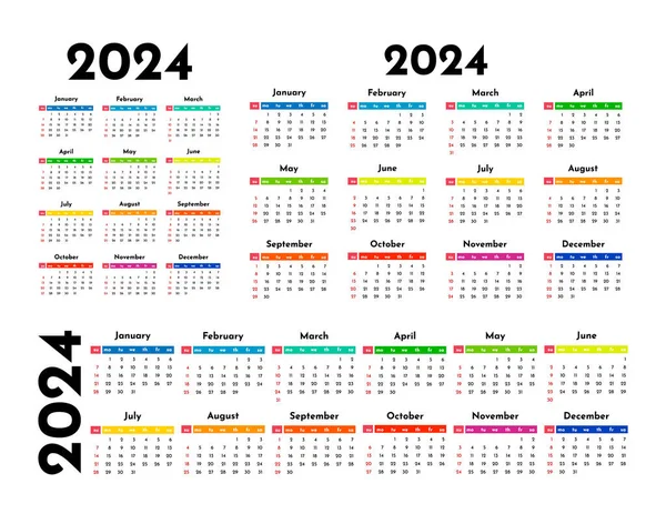 Σύνολο Τριών Ημερολογίων Για 2024 Διαφορετικές Μορφές Που Απομονώνονται Λευκό — Διανυσματικό Αρχείο