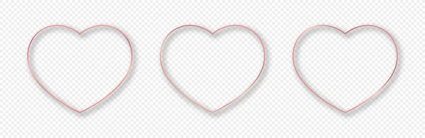 Σύνολο Τριών Ροζ Χρυσό Λαμπερό Σχήματα Καρδιά Απομονώνονται Διαφανές Φόντο — Διανυσματικό Αρχείο
