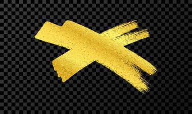 Hand drawn brush cross symbol. Gold sketch cross symbol on dark transparent background. Vector illustration