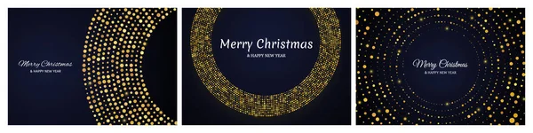 Vrolijk Kerstfeest Gelukkig Nieuwjaar Decors Met Gouden Glitter Patroon Cirkelvorm — Stockvector