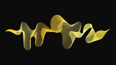 Karanlık arka planda lüks altın dalgaları olan soyut bir fon. Modern teknoloji arka planı, dalga tasarımı. Vektör illüstrasyonu