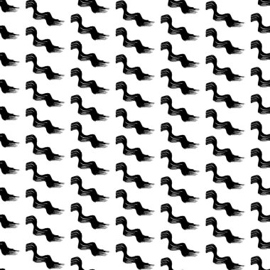 Seamless pattern with black wavy grunge brush strokes in abstract shapes on white background. Vector illustration