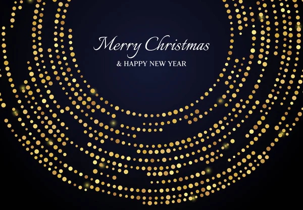 Merry Christmas Happy New Year Gold Glitter Pattern Circle Form — Stock Vector