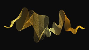 Karanlık arka planda lüks altın dalgaları olan soyut bir fon. Modern teknoloji arka planı, dalga tasarımı. Vektör illüstrasyonu