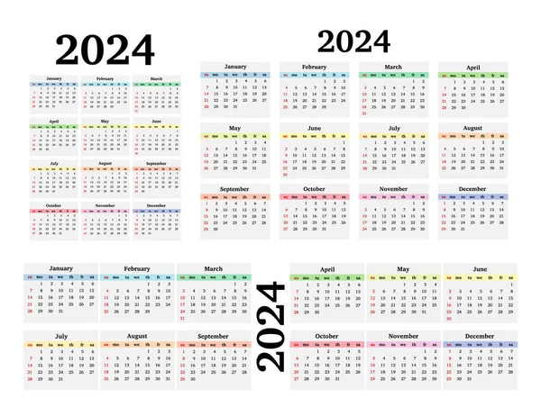 Sett Med Tre Kalendere 2024 Forskjellige Former Isolert Hvit Bakgrunn – stockvektor