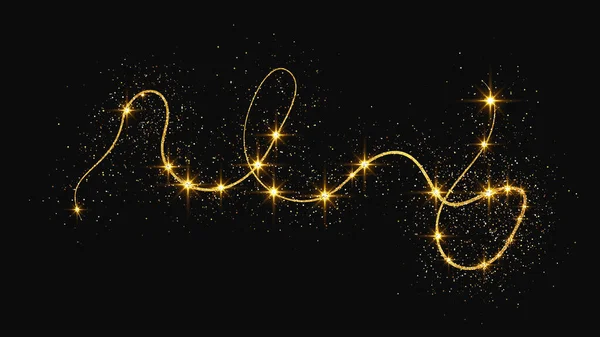 金色の輝くコンフェッティ波とスターダスト 暗い背景に黄金の魔法の輝き ベクターイラスト — ストックベクタ