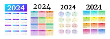 2024 için dört dikey takvim seti beyaz bir arkaplanda izole edildi. Pazardan pazartesiye, iş planı. Vektör illüstrasyonu