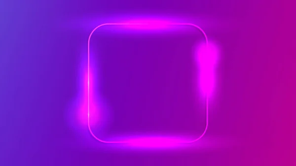 Neon Rounded Square Frame Shining Effects Dark Purple Background Empty — Stock Vector