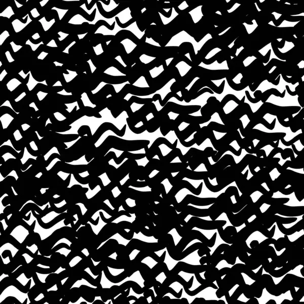 Seamless Pattern Black Wavy Grunge Brush Strokes Abstract Shapes White — Vettoriale Stock
