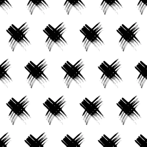 Elle çizilmiş çapraz sembollü kusursuz desen. Beyaz arka planda siyah çizim işareti. Vektör illüstrasyonu