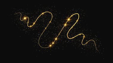Gold glittering confetti wave and stardust. Golden magical sparkles on dark background. Vector illustration clipart