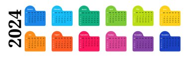 Horizontal calendar for 2024 isolated on a white background. Sunday to Monday, business template. Vector illustration