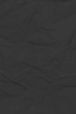 Siyah, buruşuk kağıt arka plan. Posterler ve afişler için buruşturulmuş dikey boş kağıt şablonu. Vektör illüstrasyonu