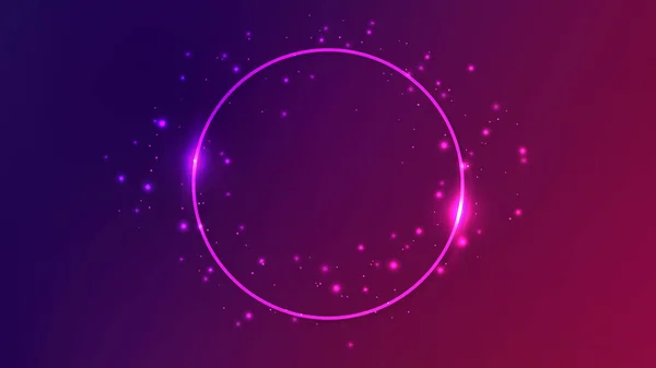 Неоновая Рамка Круга Сияющими Эффектами Блестками Темно Фиолетовом Фоне Пустой — стоковый вектор
