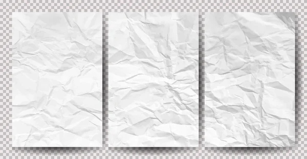 Набор Белых Чистых Скомканных Бумаг Прозрачном Фоне Смятые Пустые Листы — стоковый вектор