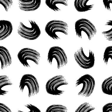 Seamless pattern with black wavy grunge brush strokes in abstract shapes on white background. Vector illustration