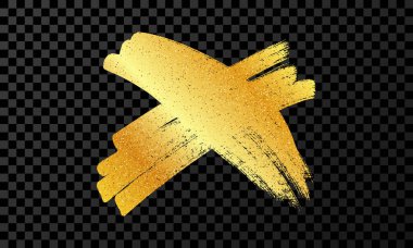 Hand drawn brush cross symbol. Gold sketch cross symbol on dark transparent background. Vector illustration