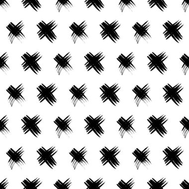 Elle çizilmiş çapraz sembollü kusursuz desen. Beyaz arka planda siyah çizim işareti. Vektör illüstrasyonu