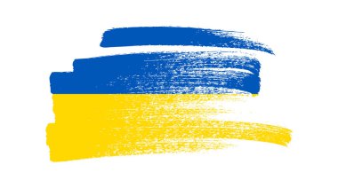 Grunge tarzında Ukrayna ulusal bayrağı. Ukrayna 'nın fırça darbesi bayrağıyla boyanmış. Vektör illüstrasyonu