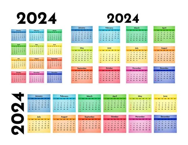 Набор Трех Календарей 2024 Год Различных Формах Изолирован Белом Фоне — стоковый вектор
