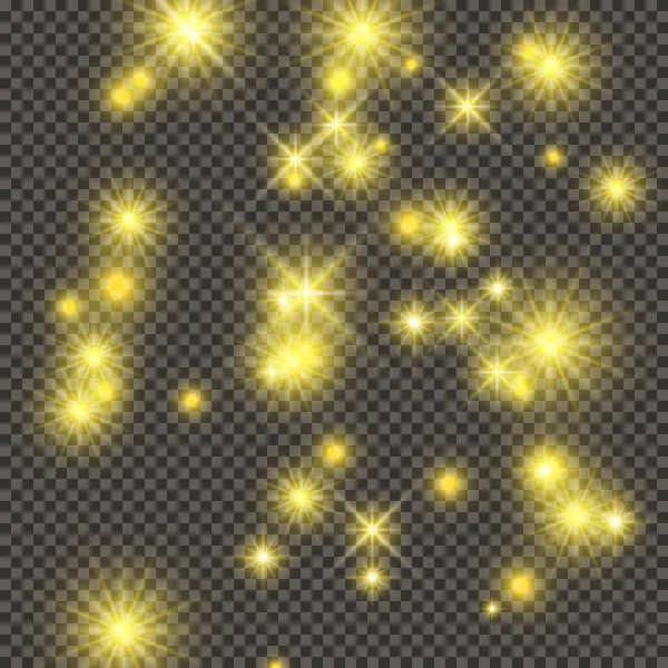 Zlaté Pozadí Hvězdami Záblesky Prachu Izolované Tmavém Průhledném Pozadí Slavnostní — Stockový vektor