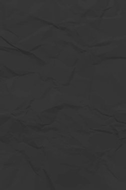 Siyah, buruşuk kağıt arka plan. Posterler ve afişler için buruşturulmuş dikey boş kağıt şablonu. Vektör illüstrasyonu