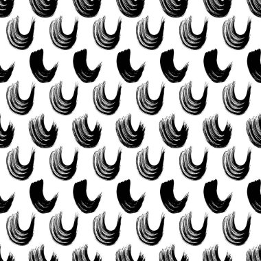 Seamless pattern with black wavy grunge brush strokes in abstract shapes on white background. Vector illustration