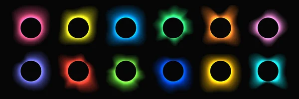 Circle Illuminate Frame Gradient Big Set Neon Banners Isolated Black — Stock Vector