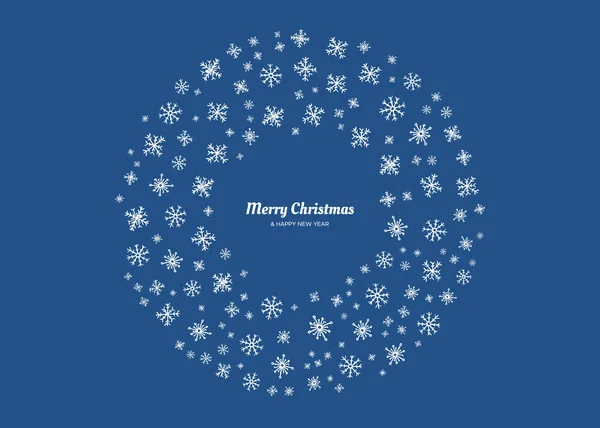 Счастливого Рождества Счастливого Нового Года Белыми Снежинками Форме Круга Рождественская — стоковый вектор
