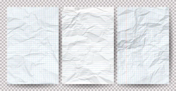 Ensemble Papiers Froissés Blancs Propres Sur Fond Transparent Feuilles Cahier — Image vectorielle