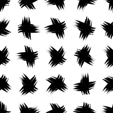 Elle çizilmiş çapraz sembollü kusursuz desen. Beyaz arka planda siyah çizim işareti. Vektör illüstrasyonu