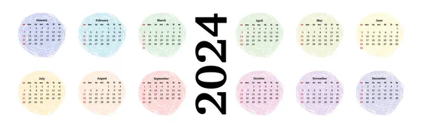 Calendario Orizzontale 2024 Isolato Sfondo Bianco Domenica Lunedì Modello Business — Vettoriale Stock