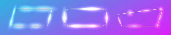 Set Three Neon Frames Shining Effects Dark Purple Background Empty — Stock Vector