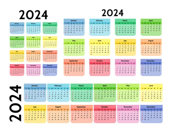 Conjunto Tres Calendarios Para 2024 Diferentes Formas Aisladas Sobre Fondo — Archivo Imágenes Vectoriales
