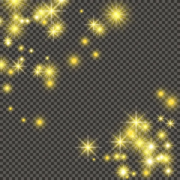 Zlaté Pozadí Hvězdami Záblesky Prachu Izolované Tmavém Průhledném Pozadí Slavnostní — Stockový vektor