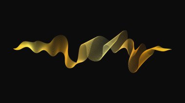 Karanlık arka planda lüks altın dalgaları olan soyut bir fon. Modern teknoloji arka planı, dalga tasarımı. Vektör illüstrasyonu